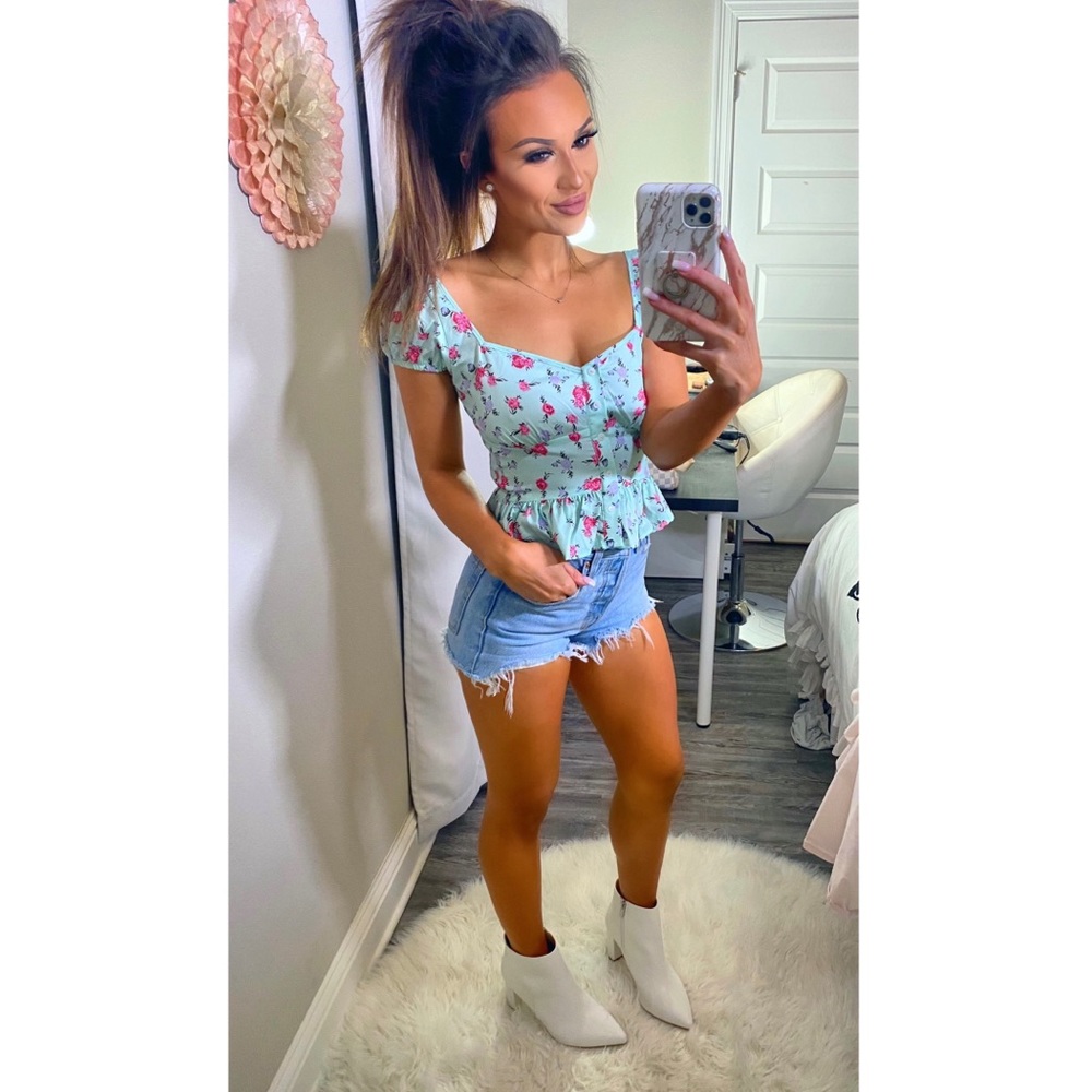 Mint Floral Top